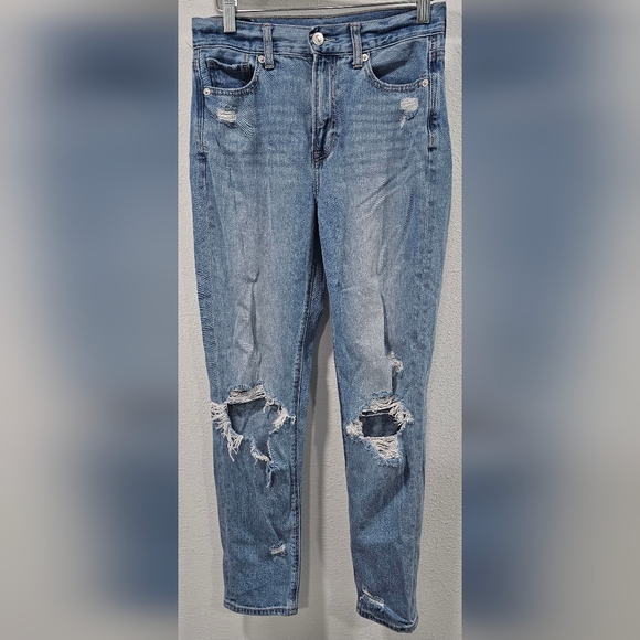 American Eagle Outfitters Denim - American Eagle Womens Straight Mom Jeans Size 0 Regular Light Destroy Distressed
